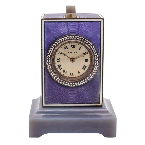 CARTIER Paris 1909 Belle Epoque Enamel Repeater Carriage Clock In Sterling Agate