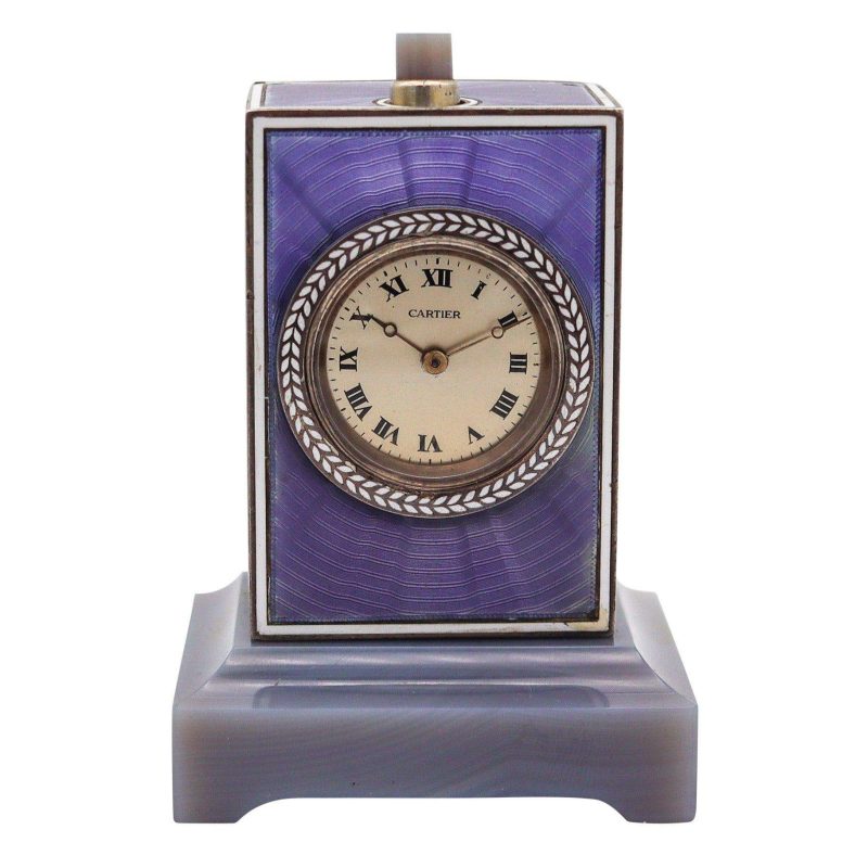 CARTIER Paris 1909 Belle Epoque Enamel Repeater Carriage Clock In Sterling Agate
