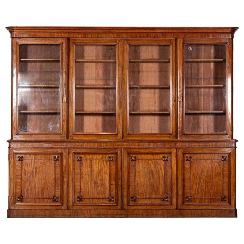 Monumental Early 19thC English Mahogany Glazed Library Bookcase