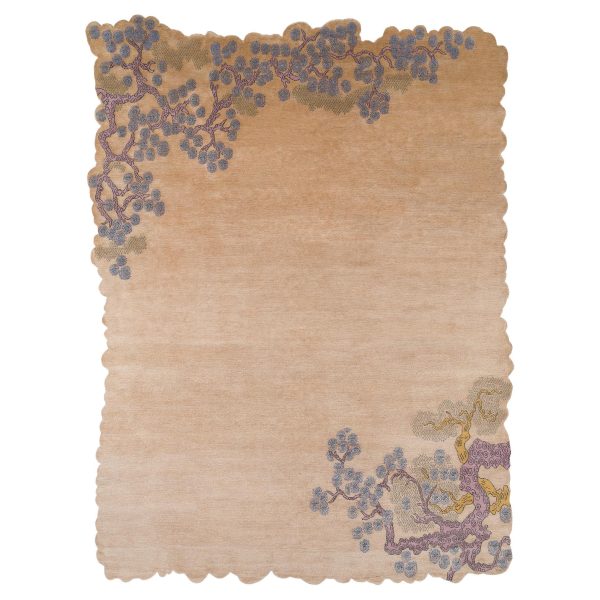 Tree And Cloud Scallop Edge Neutral Chinese Inspired Area Rug by Joseph Carini