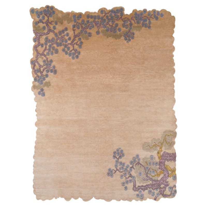 Tree And Cloud Scallop Edge Neutral Chinese Inspired Area Rug by Joseph Carini