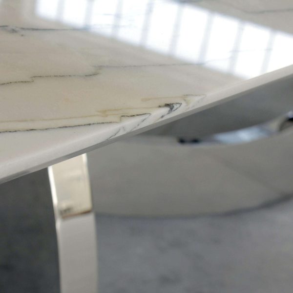Dining Table Rectangular White Marble Top Mirror Steel Base Made in Italy - Image 9