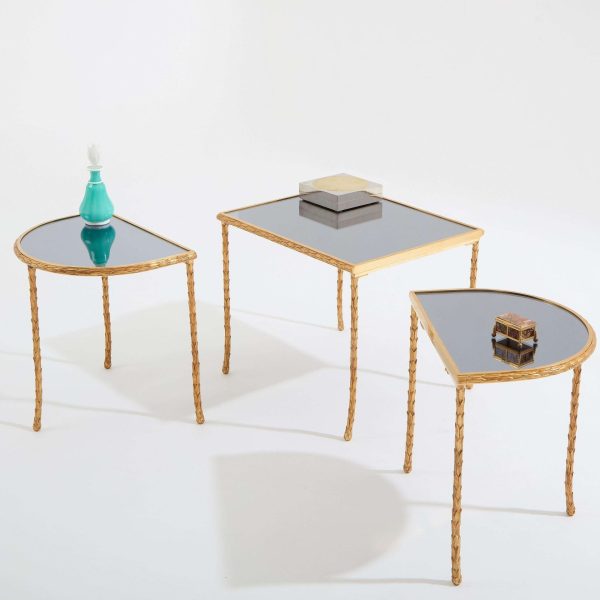 Maison Baguès Foliage Gilt Bronze and Mirror Tables 1950s - Image 7