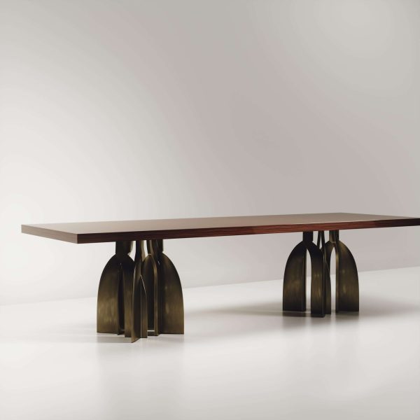 Sculptural Dining Table in Macassar Inlay & Bronze Patina Brass by Kifu Paris - Image 2