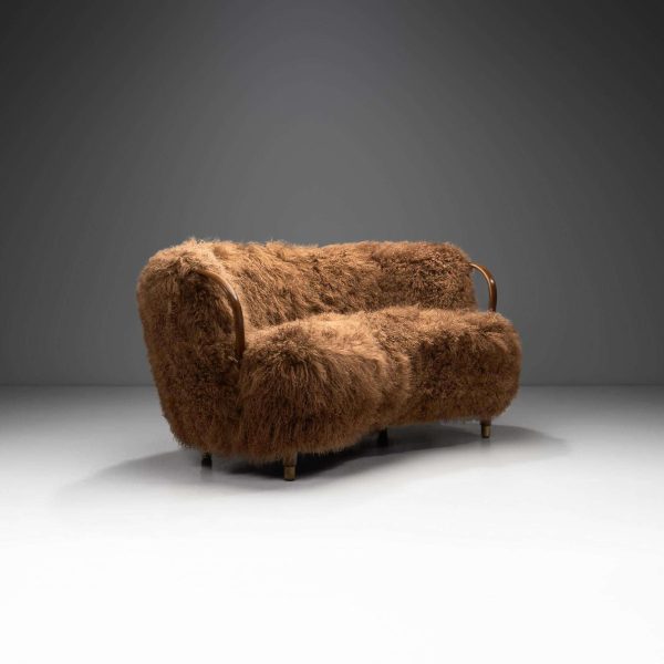 Danish Two-Seater Model 96 Banana Sofa in Tibetan Sheepskin, 1954 - Image 4