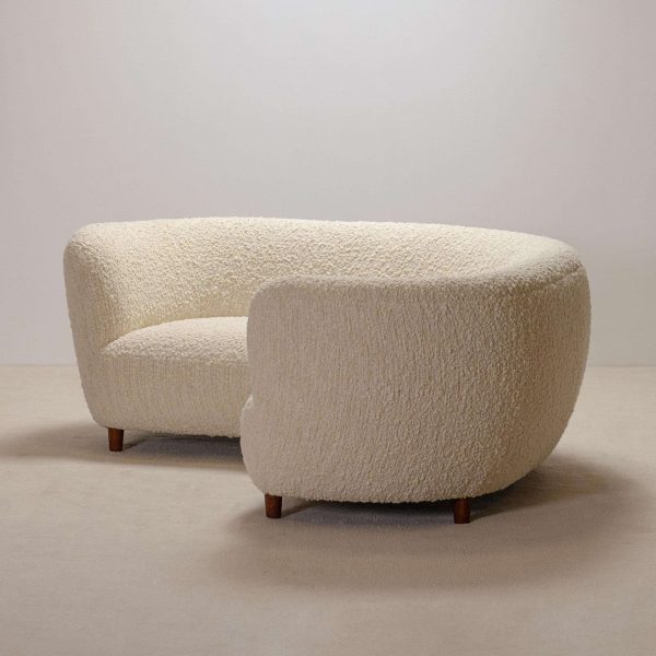 Danish Curved Three-Seater Banana Sofa in Bouclé with Oak Legs, 1940s - Image 9