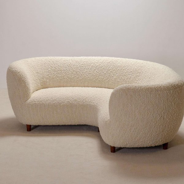 Danish Curved Three-Seater Banana Sofa in Bouclé with Oak Legs, 1940s - Image 10