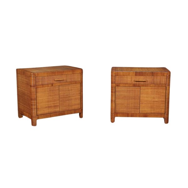 Beautiful Restored Pair of Organic Small Cabinets in Cane by Bielecky Brothers