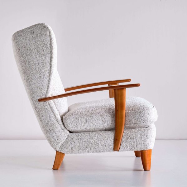 Gio Ponti Wingback Chair in Cherry Wood and Mélange Nobilis Fabric, Italy, 1929 - Image 7