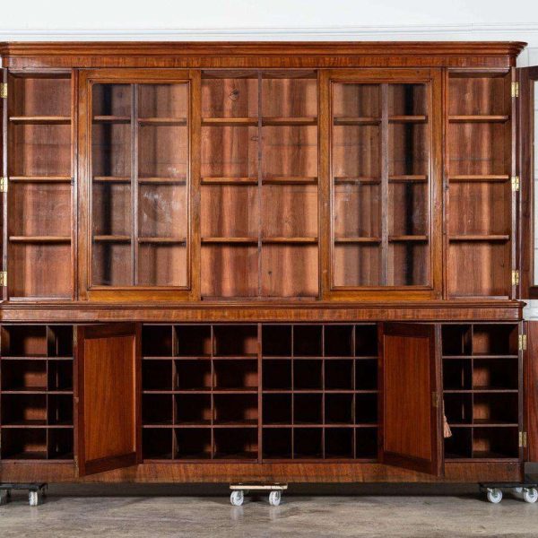 Monumental Early 19thC English Mahogany Glazed Library Bookcase - Image 2
