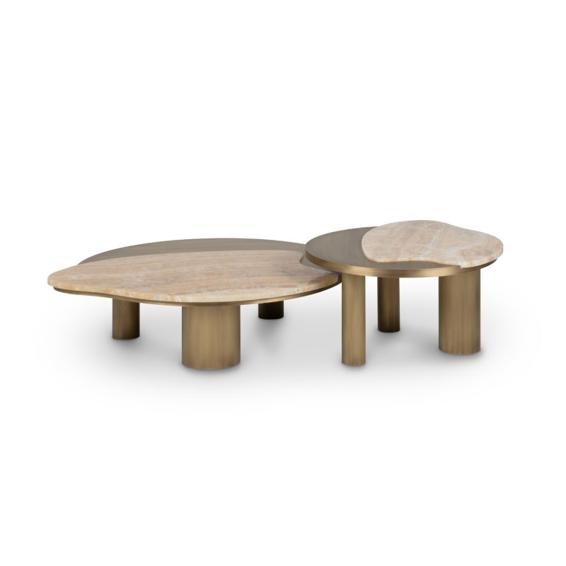 Contemporary Bordeira Nesting Coffee Tables, Onyx Miel, Brass, Marble Greenapple