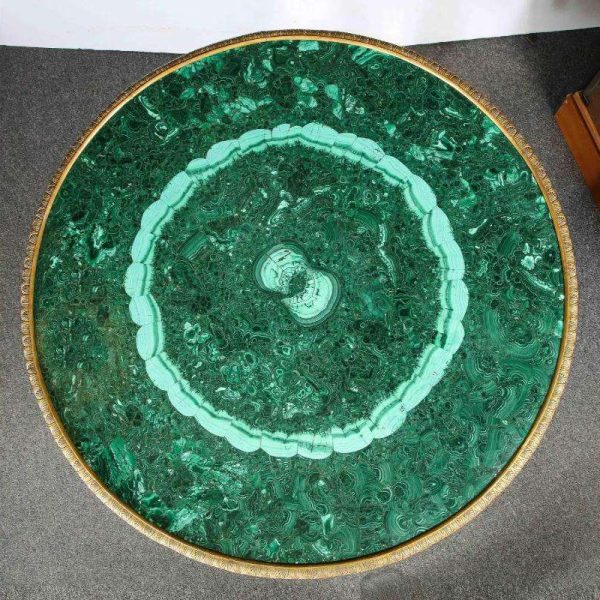 Impressive Empire Style Malachite and Ormolu Center Table After Desmalter - Image 7