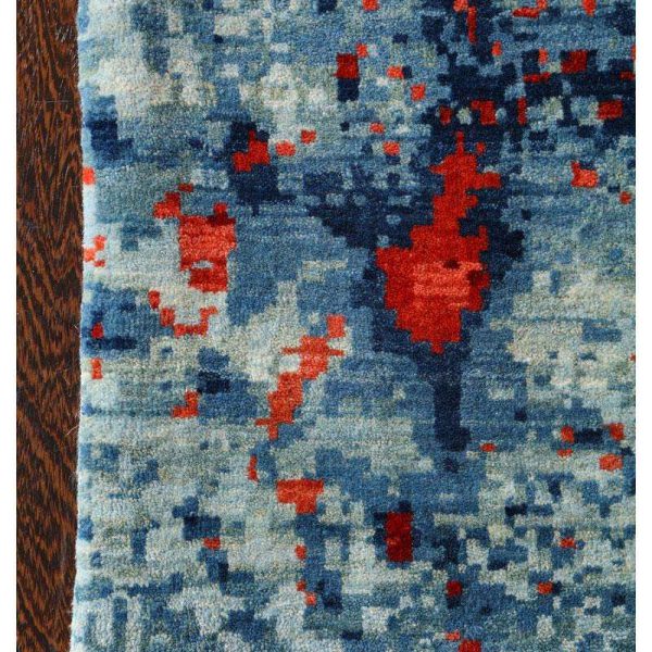 Modern Abstract Magma Wool Persian Rug in Red and Blue Tones, 10' x 14' - Image 6