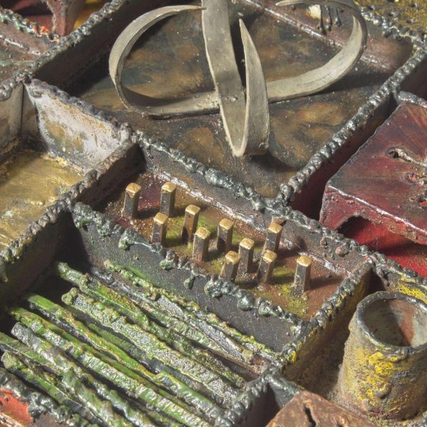 Rare Welded Steel, Polychrome, Gilt and Patinated Wall Sculpture by Paul Evans - Image 6