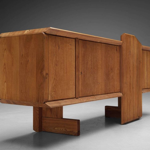 Early Pierre Chapo 'R28' Sideboard in Solid Elm and Brass - Image 12