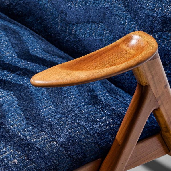 Taichiro Nakai Reupholstered Blue Armchair in Cherry - Image 4