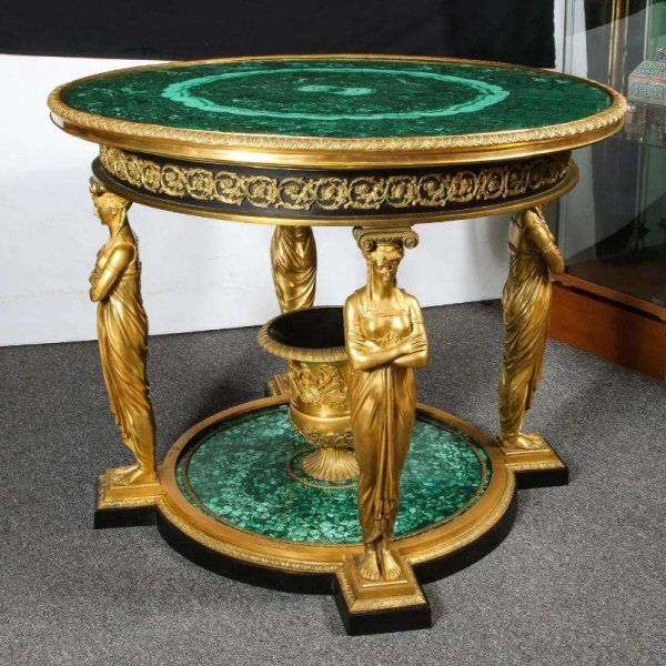 Impressive Empire Style Malachite and Ormolu Center Table After Desmalter - Image 3