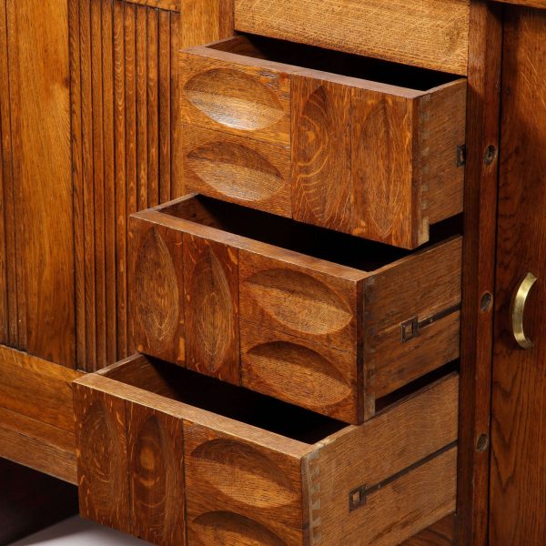 Charles Dudouyt Brutalist Credenza in Oak & Brass, France 1940's - Image 8