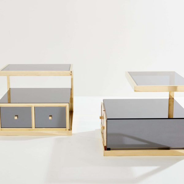 Pair of Michel Pigneres Smoked Mirrored and Brass Side Tables 1970s - Image 4