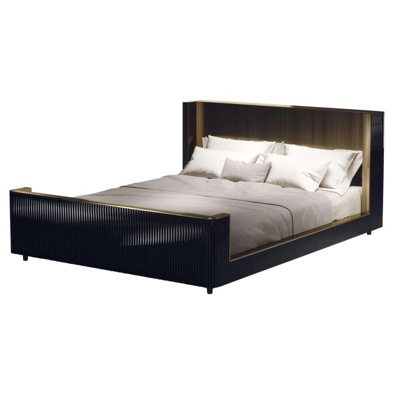 Shell and Brass Bed Frame with Geometric Fluted Details