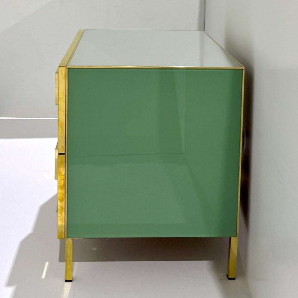 Pair Italian Geometric Pair Postmodern Yellow Green Cream Gray Glass & Brass Chests - Image 3