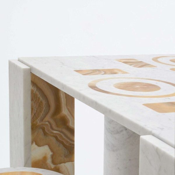 Intarsio Table, Contemporary White Marble and Onyx Dining Table - Image 5