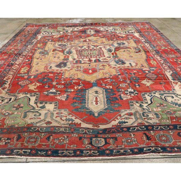 Early 20th Century Handmade Persian Heriz Square Room Size Carpet - Image 3