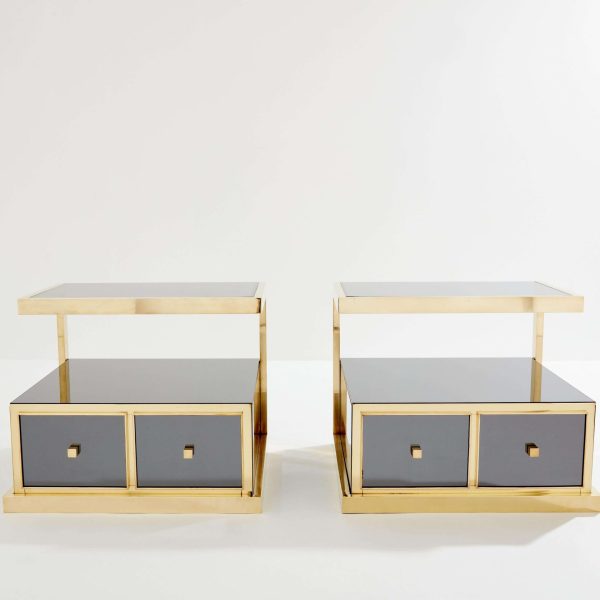 Pair of Michel Pigneres Smoked Mirrored and Brass Side Tables 1970s - Image 2