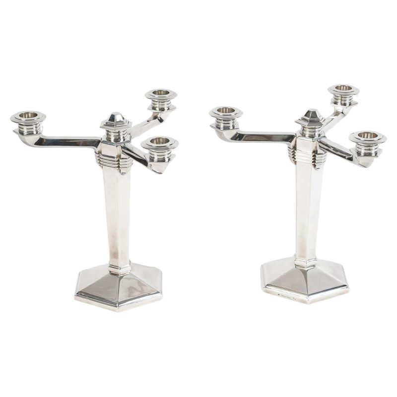 Jean E. Puiforcat - Pair Of Modernist Art Deco Candlesticks In Sterling Silver