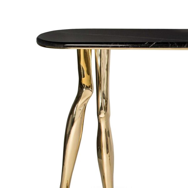 Contemporary Monroe Console Table, Polished Brass, Nero Marquina Marble - Image 3