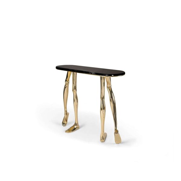 Contemporary Monroe Console Table, Polished Brass, Nero Marquina Marble - Image 2
