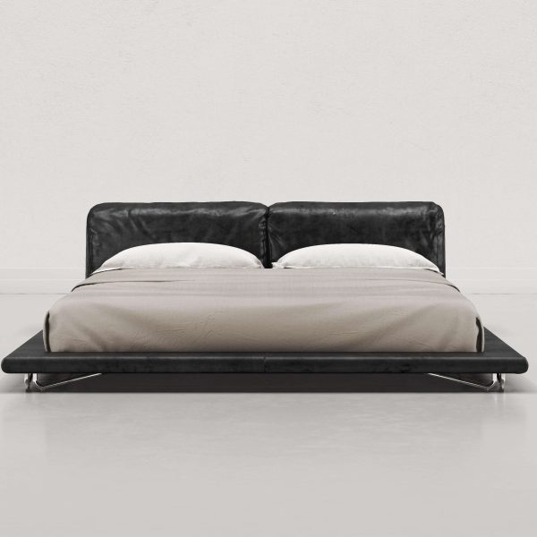Saint-Germain Bed in Black Timeless Leather and Raw Silver - Image 6