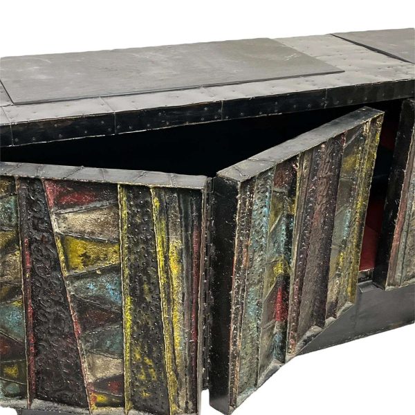 Important Welded Steel Deep Relief Sculpted Credenza by Paul Evans - Image 6