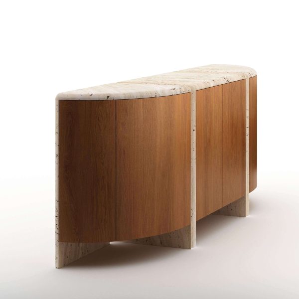 Lily Rounded Credenza in Honed Unfilled Navona Travertine and Oak by Fred&Juul - Image 5