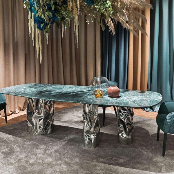 Lotus Verde Alpi Marble & Steel Dining Table - Image 4