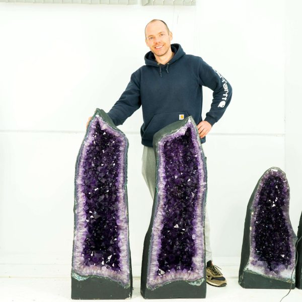Pair of Amethyst Cathedral Geodes, Violet Purple with Large Amethyst Druzy - Image 8