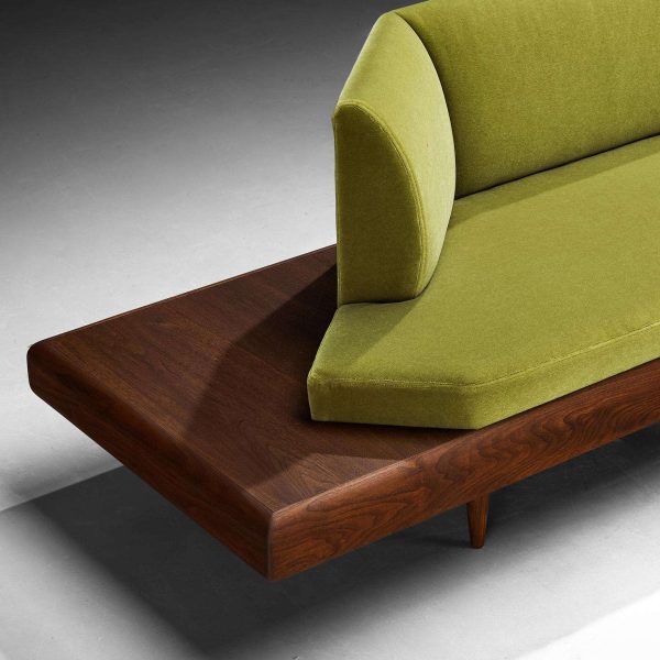 Restored Adrian Pearsall Platform Sofa '2006S' Walnut & Apple Green Fabric - Image 8