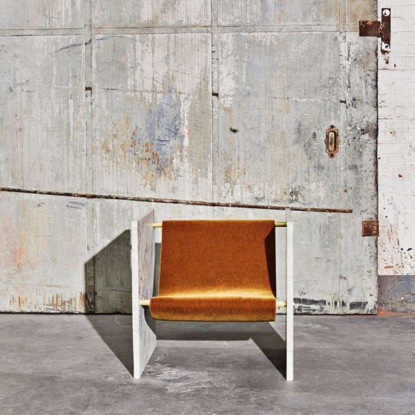 Marble, Brass, and Mohair Chair in Pistache by Slash Objects - Image 5