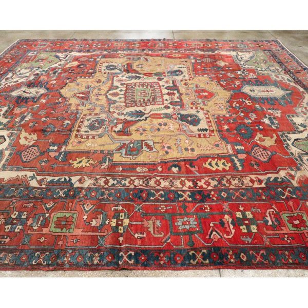 Early 20th Century Handmade Persian Heriz Square Room Size Carpet - Image 6