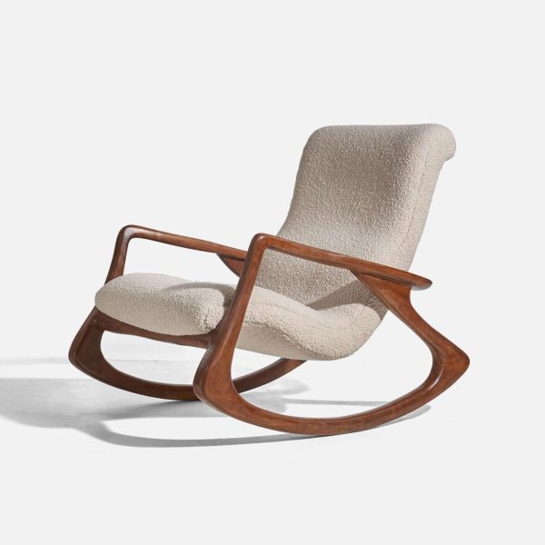 Vladimir Kagan Rocking Chair, Walnut, White Fabric, Kagan Designs, Inc c. 1950 - Image 3