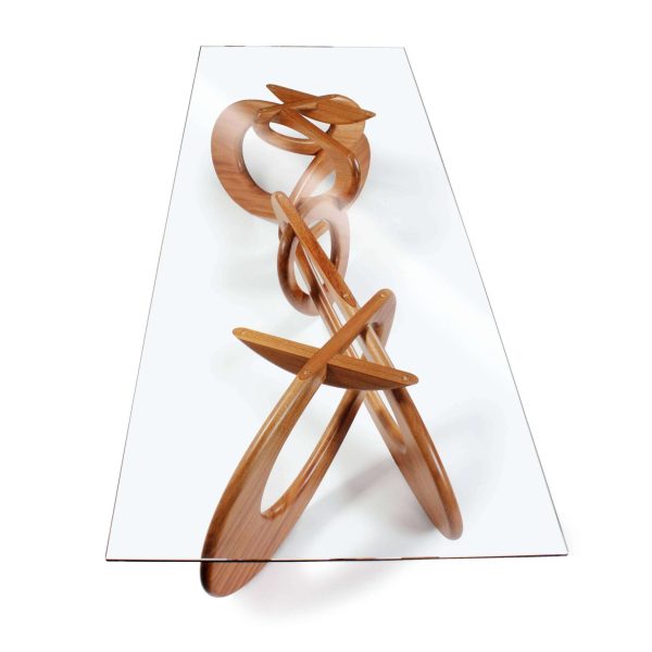 Dining Table Solid Wood Base Crystal Glass Top, Rings Structure Made in Italy - Image 3