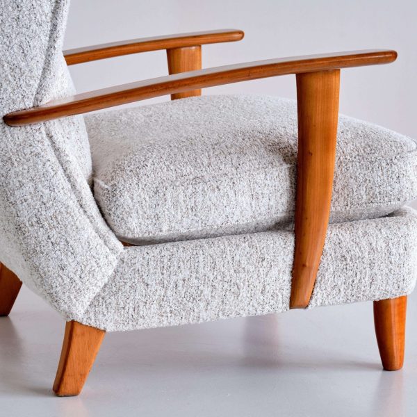 Gio Ponti Wingback Chair in Cherry Wood and Mélange Nobilis Fabric, Italy, 1929 - Image 3