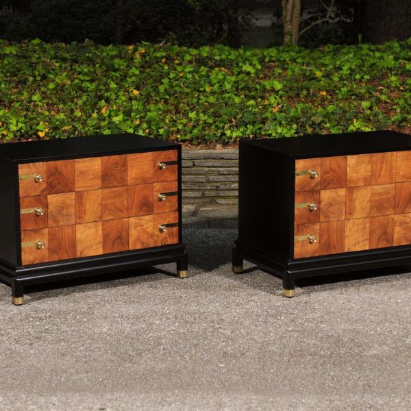 Breathtaking Pair of Black Walnut Parquetry Small Commodes by Renzo Rutili - Image 5