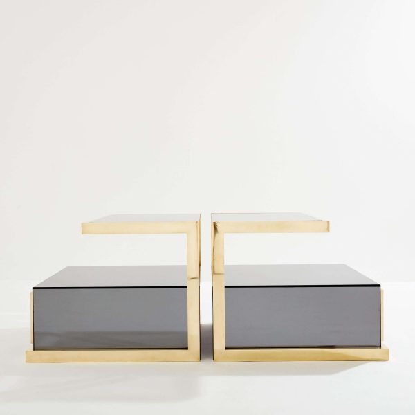 Pair of Michel Pigneres Smoked Mirrored and Brass Side Tables 1970s - Image 7