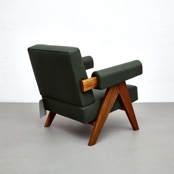 Pierre Jeanneret 053 Capitol Complex Teak Wood Green Leather Armchair by Cassina - Image 7