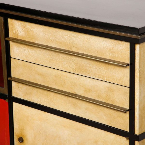 Important and Rare Red Goatskin with Ebonized Wood Credenza by Paul Dupre-Lafon - Image 11