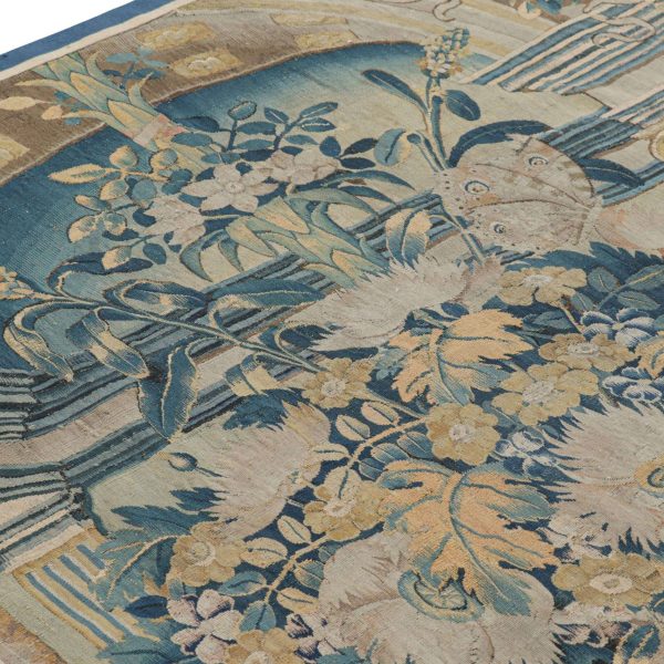 Antique Flemish Verdure Pictorial Tapestry in Blue and Cream Tones - Rug & Kilim - Image 2