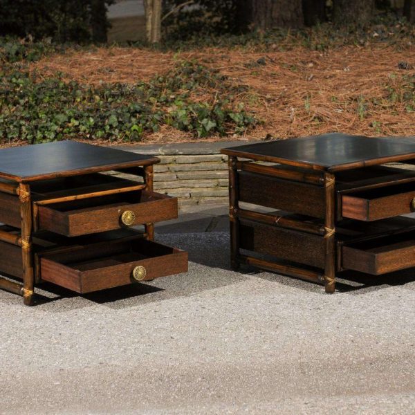 Beautiful Restored Pair of Mahogany, Rattan and Brass End Tables by McGuire - Image 12
