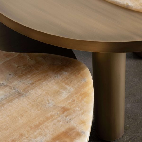 Contemporary Bordeira Nesting Coffee Tables, Onyx Miel, Brass, Marble Greenapple - Image 3