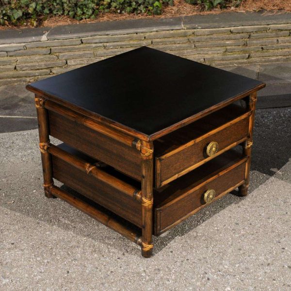 Beautiful Restored Pair of Mahogany, Rattan and Brass End Tables by McGuire - Image 11